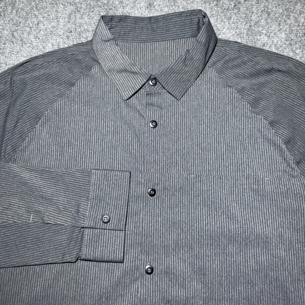 Lululemon Button Down Shirt Men XL Long Sleeve Black Tonal Stripe The Closer